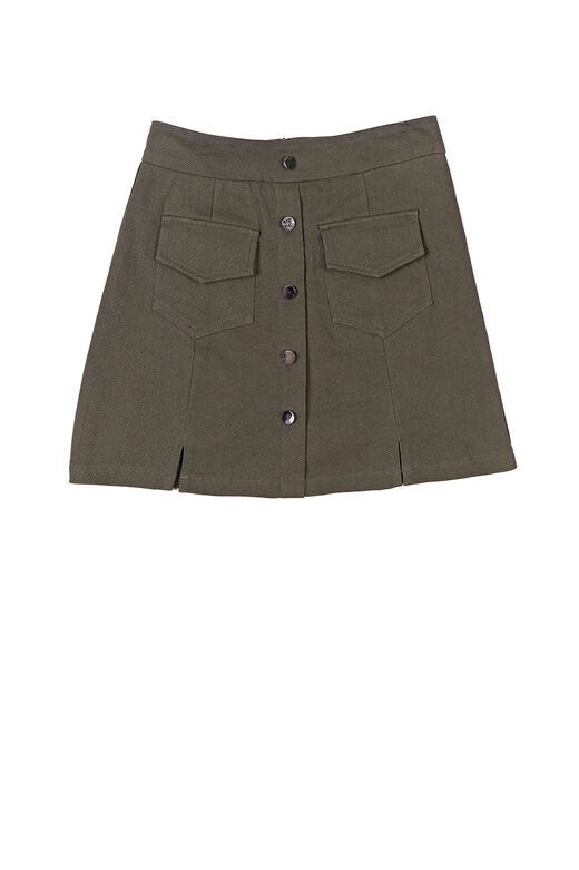 Fine Flap Pockets Silver Button Twill Fabric Skort (Dirty Green)